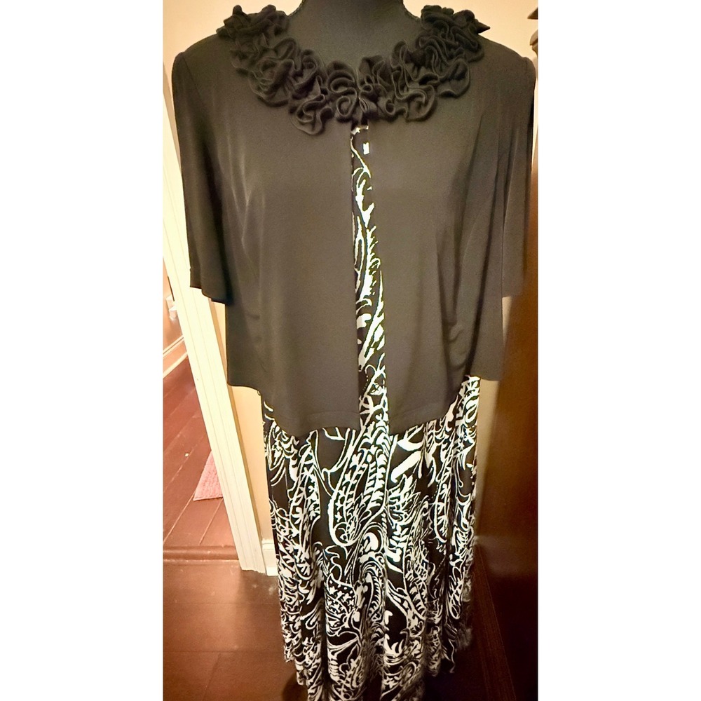 Jessica Howard Dress Set Women 16W Black White Excellent Paisley Ruffle Jacket